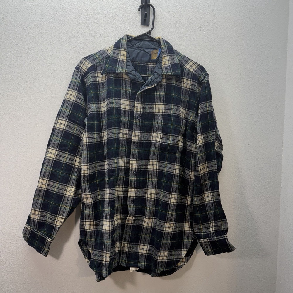 Pendleton Board Shirt Jac Mens L Blue Plaid Wool 60s 70s VTG Work Outdoors